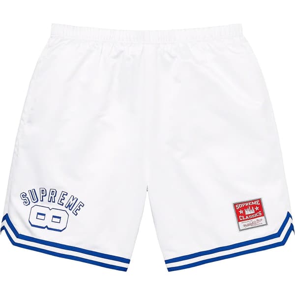 Supreme Mitchell &amp; Ness Satin Basketball Short - White (front)