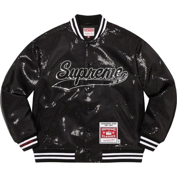 Supreme Mitchell &amp; Ness Sequin Varsity Jacket - Black (front)