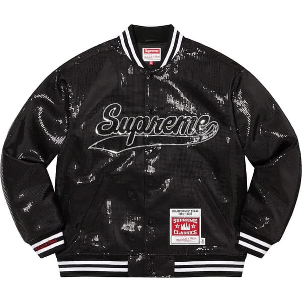 Supreme Mitchell & Ness Sequin Varsity Jacket - Black (front)