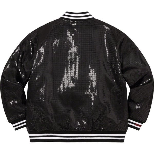 Supreme Mitchell &amp; Ness Sequin Varsity Jacket - Black (front)