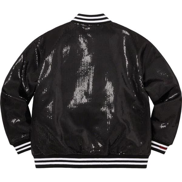 Supreme Mitchell & Ness Sequin Varsity Jacket - Black (front)