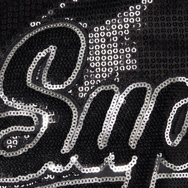 Supreme Mitchell &amp; Ness Sequin Varsity Jacket - Black (front)