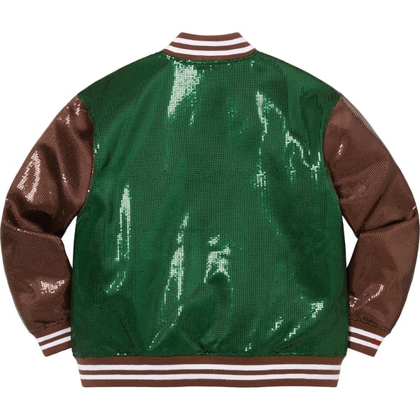 Supreme Mitchell &amp; Ness Sequin Varsity Jacket - Green (front)