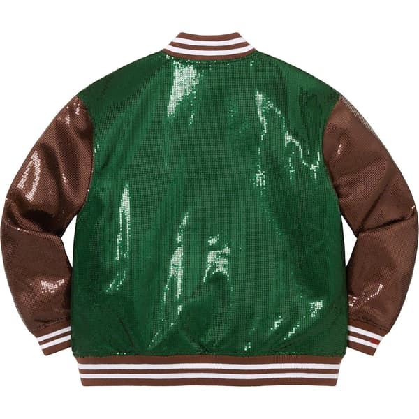Supreme Mitchell & Ness Sequin Varsity Jacket - Green (front)