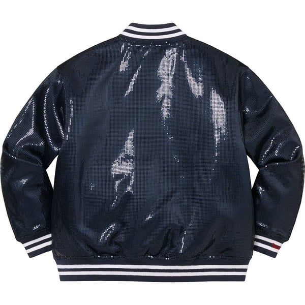 Supreme Mitchell &amp; Ness Sequin Varsity Jacket - Navy (front)