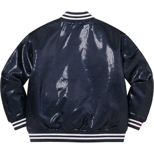 Supreme Mitchell & Ness Sequin Varsity Jacket - Navy (front)