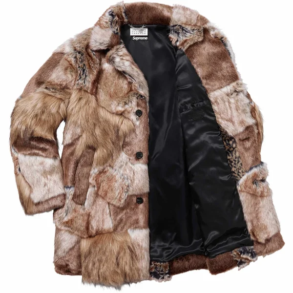 Supreme MM6 Maison Margiela Patchwork Faux Fur Coat - Brown (front)