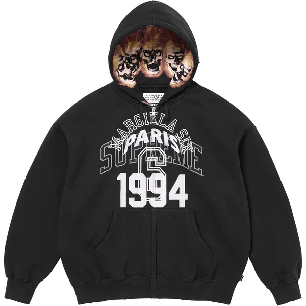 Supreme MM6 Maison Margiela Zip Up Hooded Sweatshirt - Black (front)