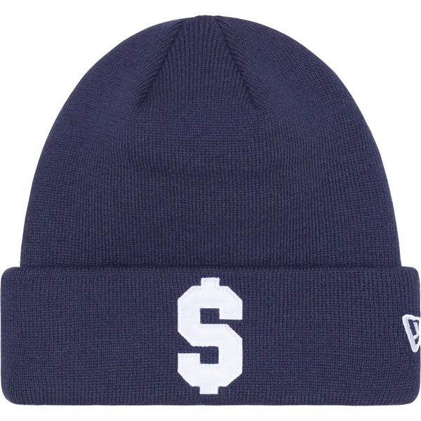 Supreme New Era $ Beanie - Navy (front)