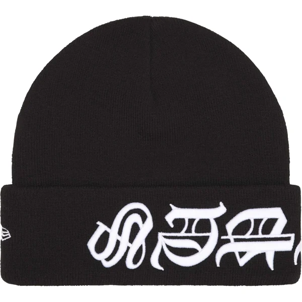 Supreme New Era Blackletter Beanie - Black (front)