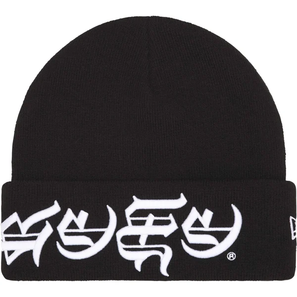 Supreme New Era Blackletter Beanie - Black (front)