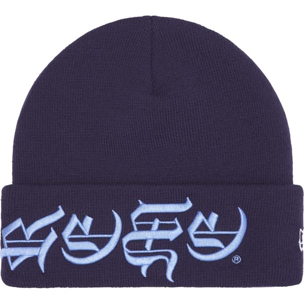 Supreme New Era Blackletter Beanie - Washed Navy (front)