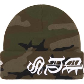 Supreme New Era Blackletter Beanie Woodland Camo
