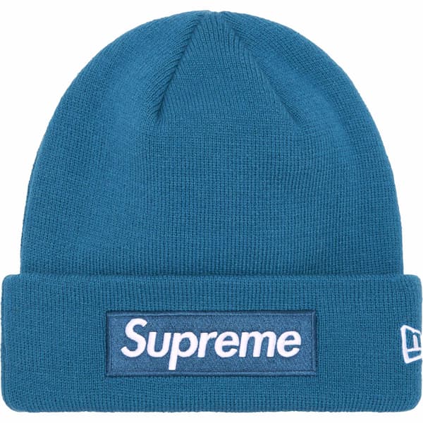 Supreme New Era Box Logo Beanie - Blue (front)