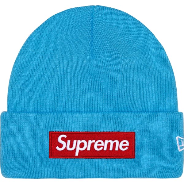 Supreme New Era Box Logo Beanie - Cyan (front)