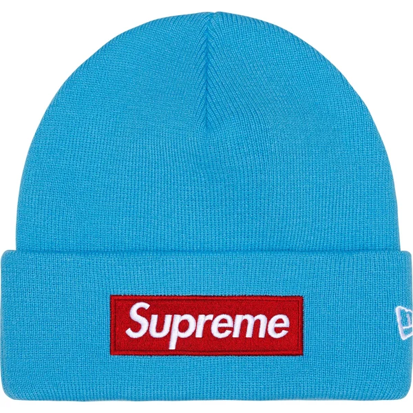Supreme New Era Box Logo Beanie - Cyan (front)