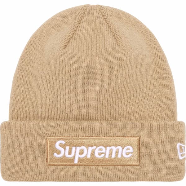 Supreme New Era Box Logo Beanie - Dark Sand (front)