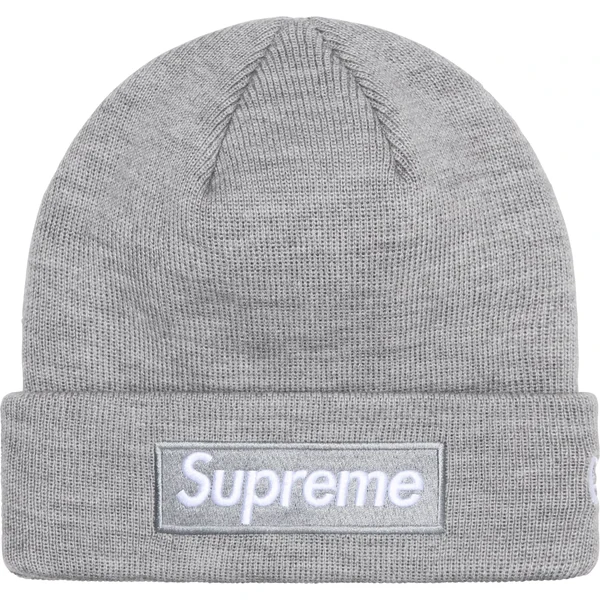 Supreme New Era Box Logo Beanie - Heather Grey (front)