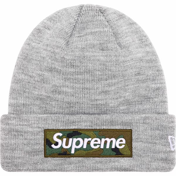Supreme New Era Box Logo Beanie - Heather Grey (front)