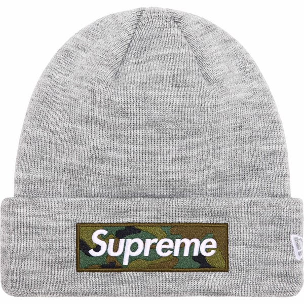 Supreme New Era Box Logo Beanie - Heather Grey (front)