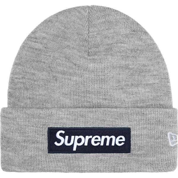Supreme New Era Box Logo Beanie - Heather Grey (front)