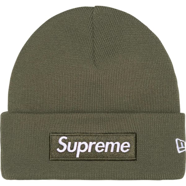 Supreme New Era Box Logo Beanie - Light Olive (front)