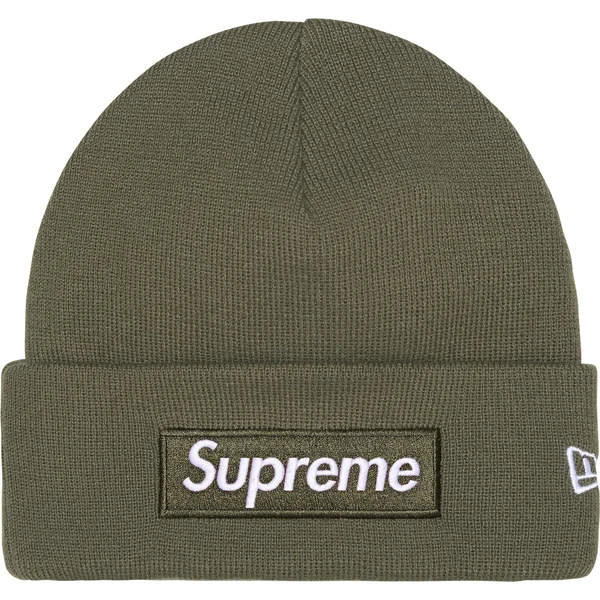Supreme New Era Box Logo Beanie - Light Olive (front)