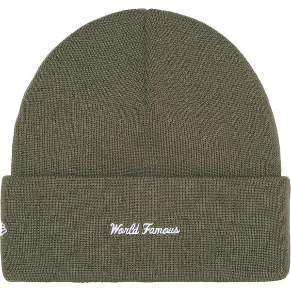 Supreme New Era Box Logo Beanie - Light Olive (front)