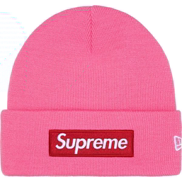 Supreme New Era Box Logo Beanie - Magenta (front)