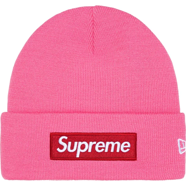 Supreme New Era Box Logo Beanie - Magenta (front)