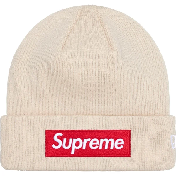 Supreme New Era Box Logo Beanie - Stone (front)