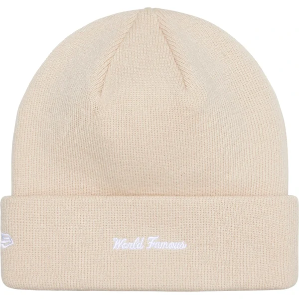 Supreme New Era Box Logo Beanie - Stone (front)