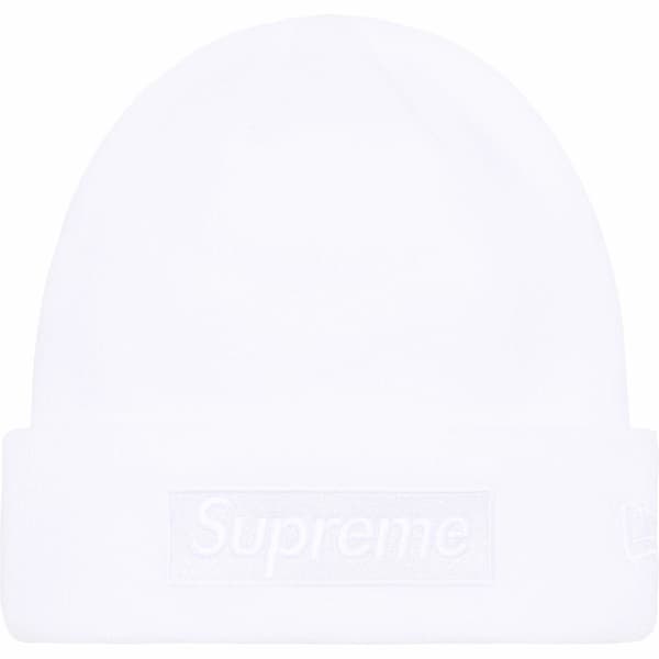 Supreme New Era Box Logo Beanie - White (front)