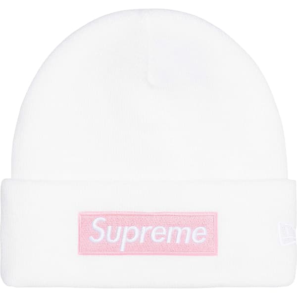 Supreme New Era Box Logo Beanie - White (front)