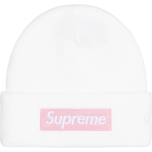 Supreme New Era Box Logo Beanie - White (front)