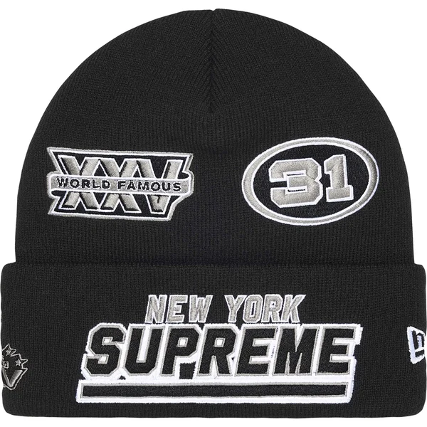 Supreme New Era Football Beanie - Black (front)