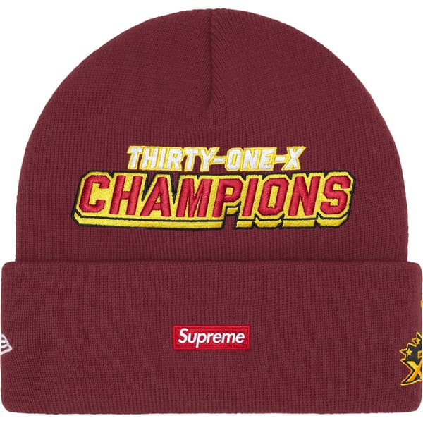Supreme New Era Football Beanie - Cardinal (front)