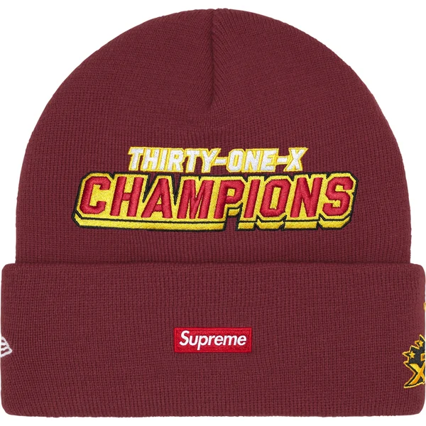 Supreme New Era Football Beanie - Cardinal (front)