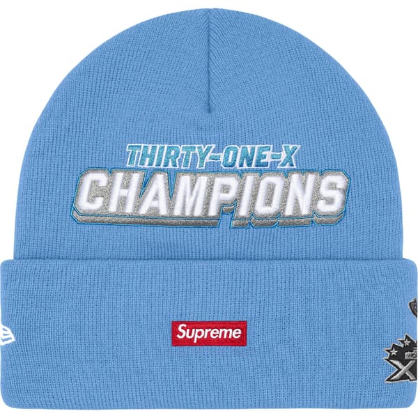 Supreme New Era Football Beanie - Light Blue (front)