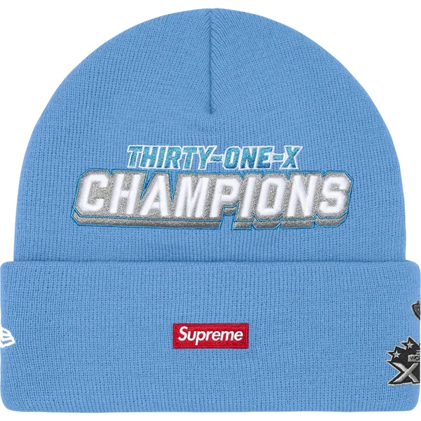 Supreme New Era Football Beanie - Light Blue (front)