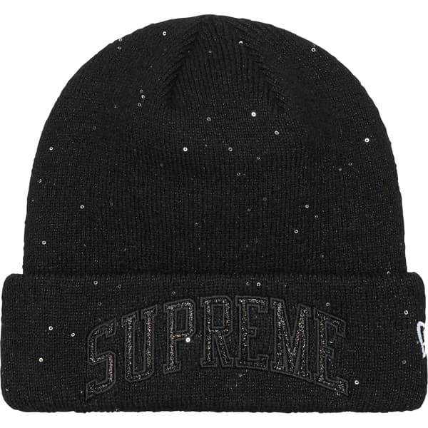 Supreme New Era Metallic Arc Beanie - Black (front)