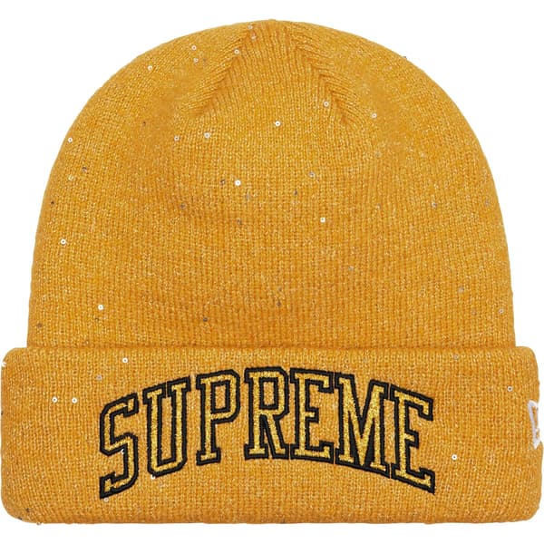 Supreme New Era Metallic Arc Beanie - Gold (front)
