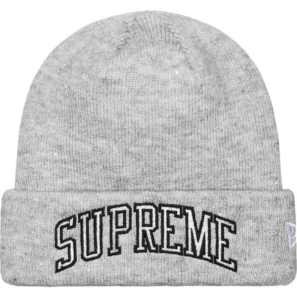 Supreme New Era Metallic Arc Beanie - Grey (front)