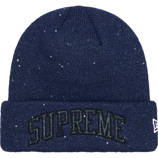 Supreme New Era Metallic Arc Beanie - Navy (front)