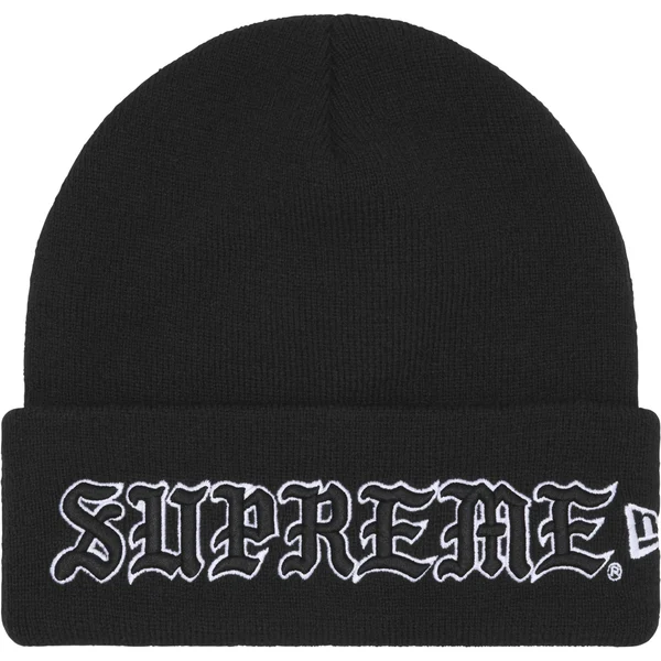 Supreme New Era Old English Beanie - Black (front)
