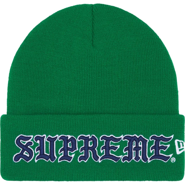 Supreme New Era Old English Beanie - Green (front)