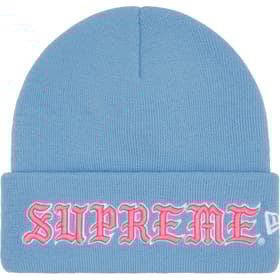 Supreme New Era Old English Beanie Light Blue