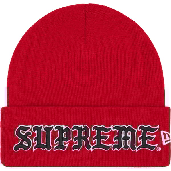 Supreme New Era Old English Beanie - Red (front)