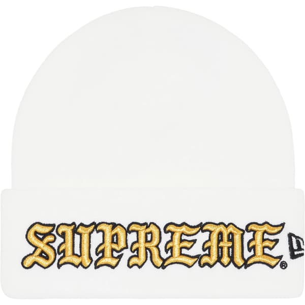 Supreme New Era Old English Beanie - White (front)