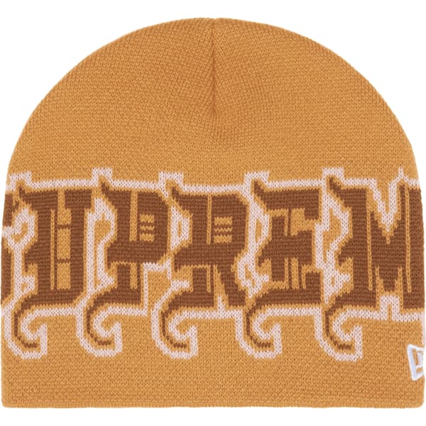 Supreme New Era Outline Beanie - Tan (front)